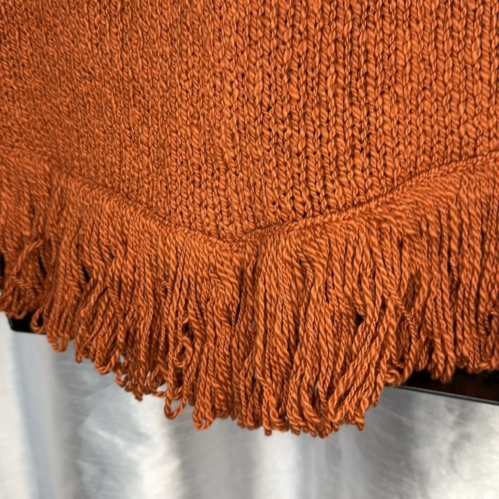 Talbots Women’s S/M Orange Fringe V Neck Pima Cotton Shawl - Picture 5 of 8